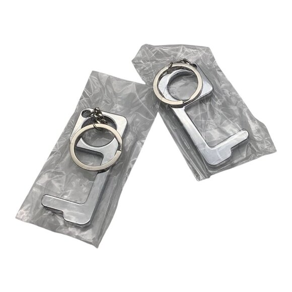 2Pcs Silver Touchless Silvery Door Opener Keychains With Key Rings - Picture 2 of 4
